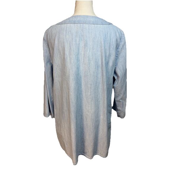 Chicos Women's Tunic Sz 2 L/12 Light Blue 3/4 Sleeves Embroidered Hem Feminine - Picture 8 of 15
